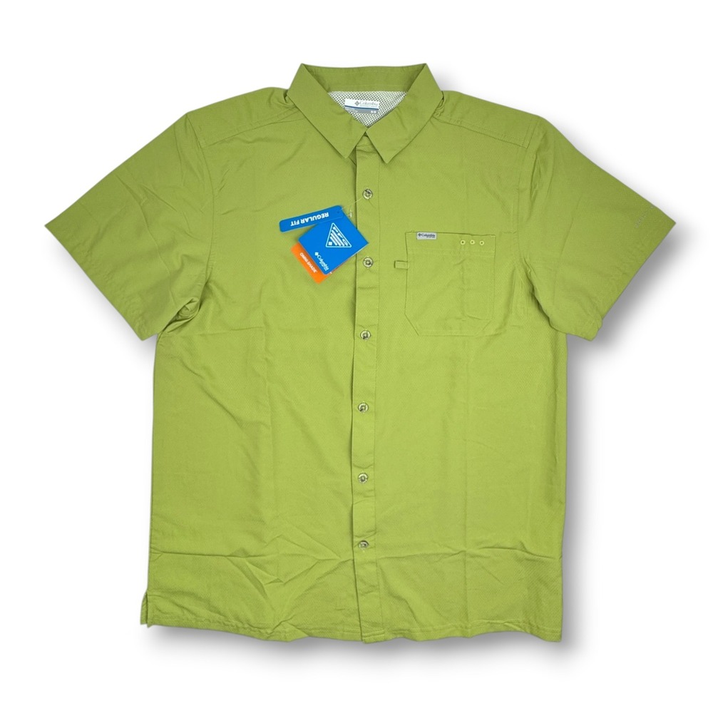 Columbia PFG Slack Tide Camp Shirt Men Medium Lime Green Short Sleeve Fishing rt